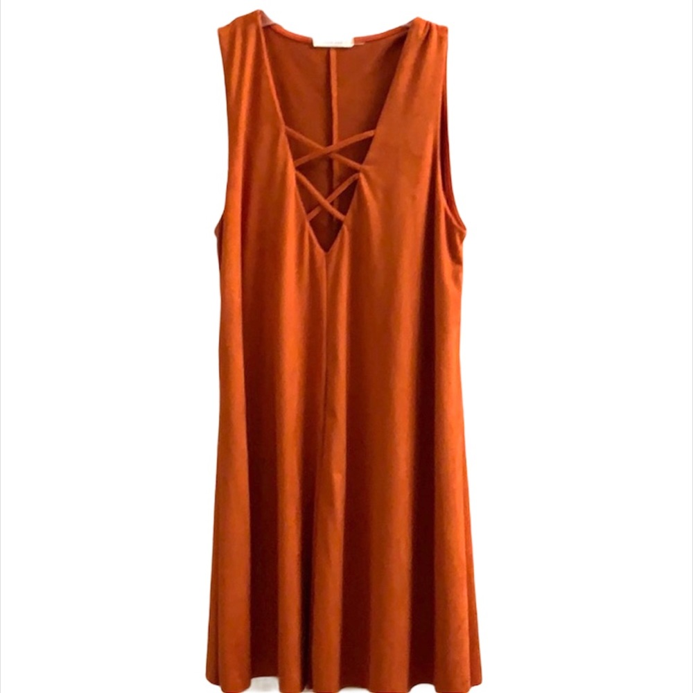 Rust suede sleeveless dress mod ref medium